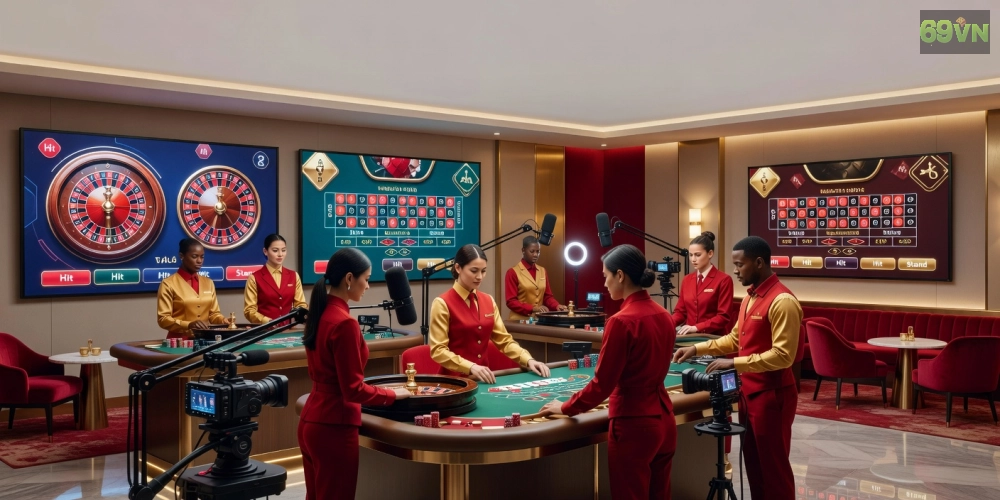 Minh họa khái niệm casino live house 69vn với dealer chuyên nghiệp