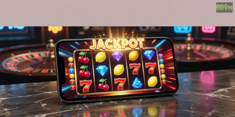 Minh họa giao diện game nổ hũ 69vn với các biểu tượng jackpot hấp dẫn
